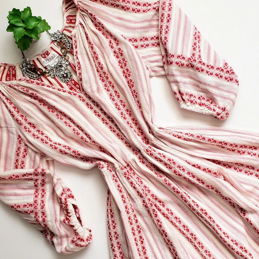 Velvet by Graham & Spencer Nona Cotton Printed Peasant Dress in Sangria Size S